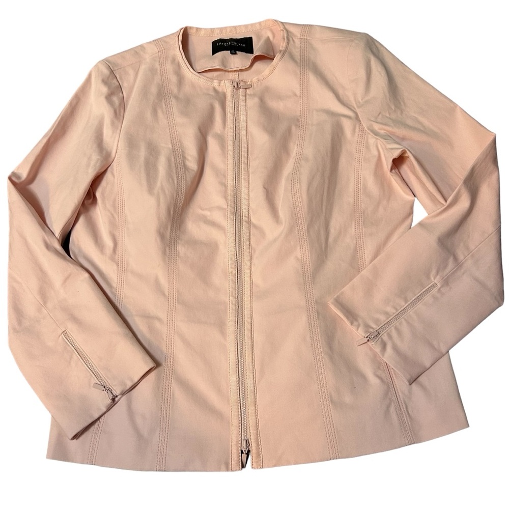 Lafayette 148 New York Shell Pink Zip Front Blazer Jacket Fitted Size 14